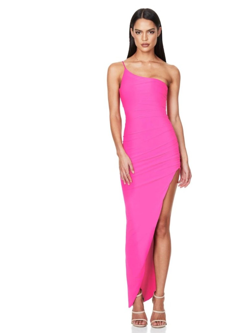 Aria One Shoulder Gown Neon Pink Size M